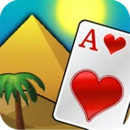 App-Icon von Pyramid Solitaire Egypt: Pyramide, Palme und Herz-Ass